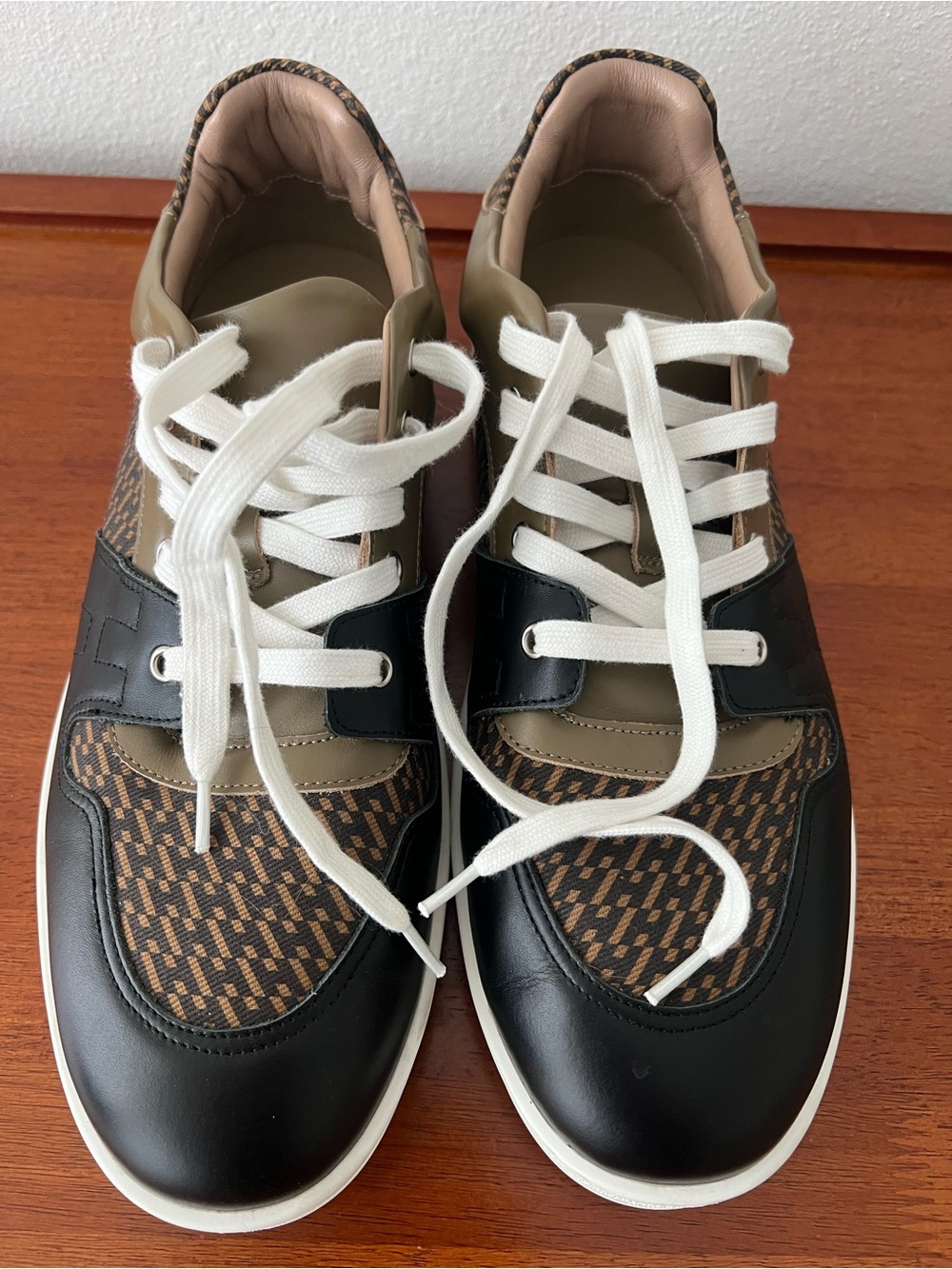 Hermes Men's Black Brown and Tan Patterned 45cm Sneaker